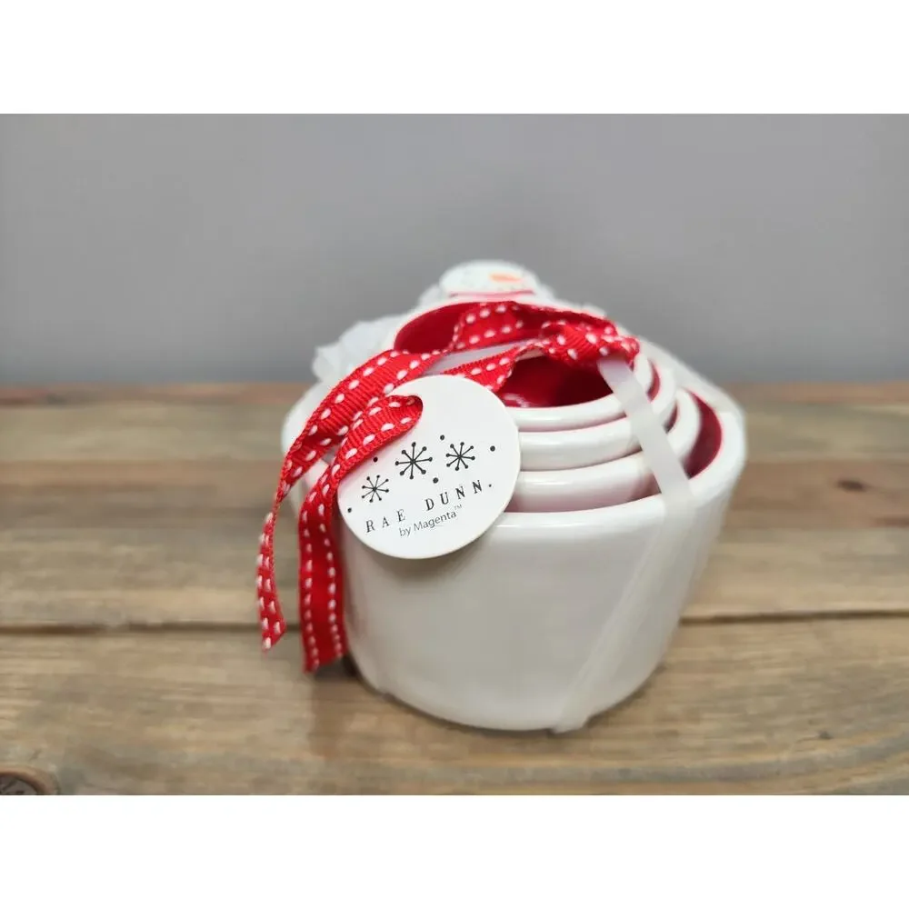 Rae Dunn Snowman Christmas Holiday Measuring Cup Set Of 4 With Handles New